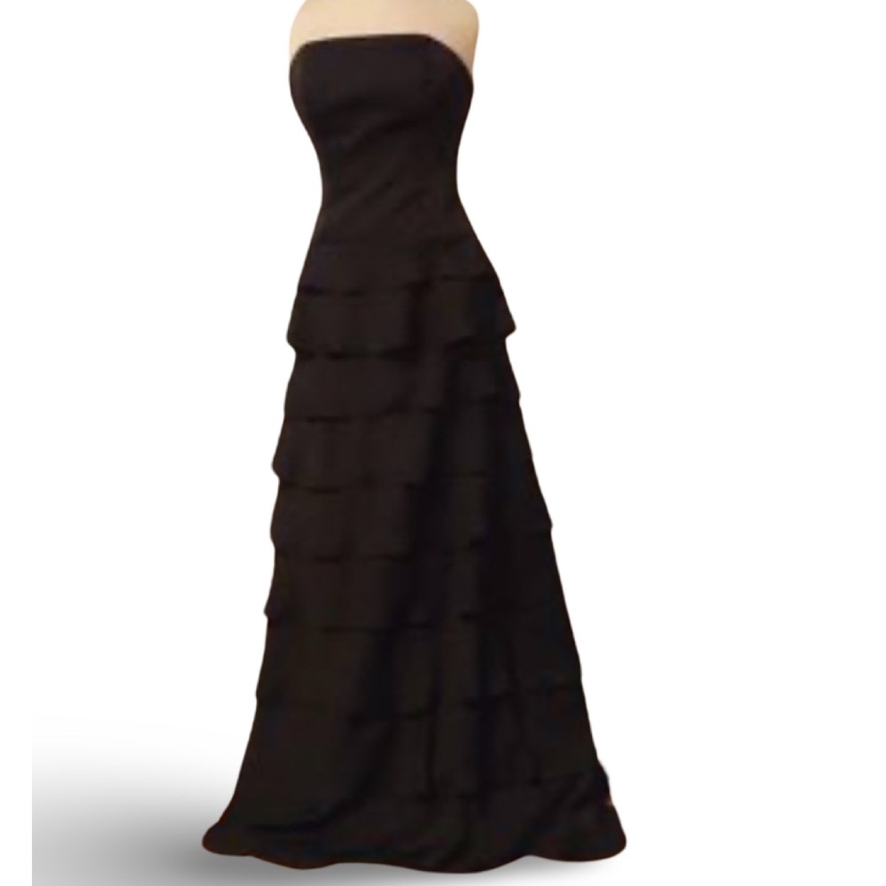 Alfred Sung Black Strapless Tiered Ruffle Dress